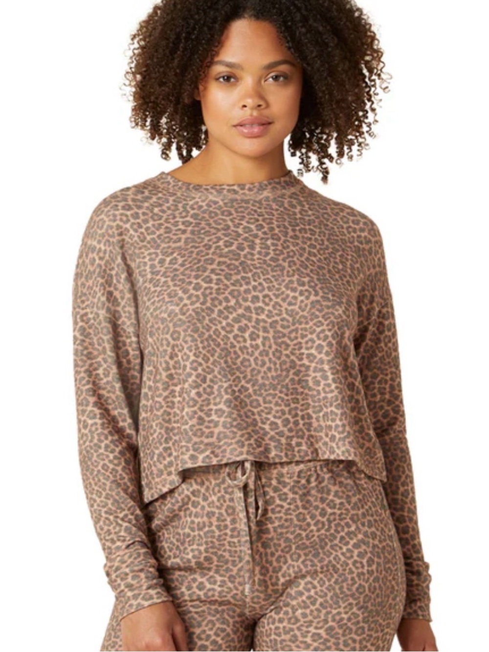 Beyond Yoga Brushed Up Cropped Pullover in Leopard Size S